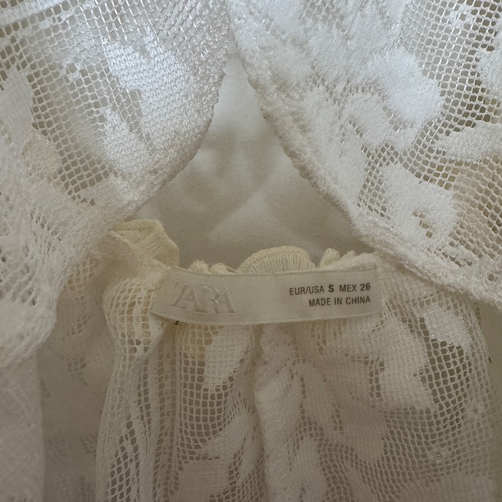 Zara ivory lace floral sheer ruffle strappy tank - Picture 3 of 6